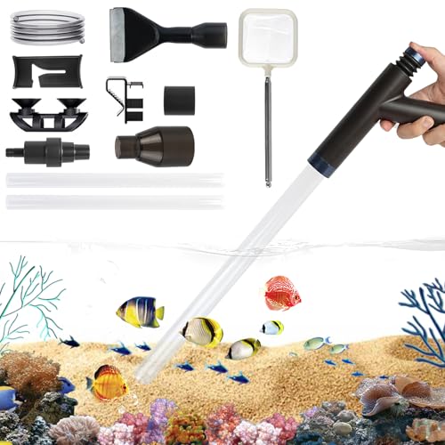 Housense 3-in-1 Aquarium Gravel Cleaner, Fish Tank Siphon Vacuum Gravels Cleaning Kit, Adjustable Water Flow Manual Water Changer with Air Push Button for Fish Tank Cleaning Gravel and Sand