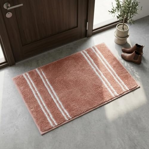 Image of DecorTwist Mosaic Super Soft Microfibre Bath Mat | 2000 GSM Anti-Skid, Quick Dry & Water Absorbent | Non-Slip Mat for Bathroom, Bedroom & Kitchen Floor | 60x40 cm | Style 1 Pink | Pack of 2