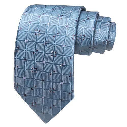 Image of YOHOWA Men Plaid /Striped Ties Set Silk Business Wedding Formal Fashion Necktie and Pocket Square Cufflinks Set