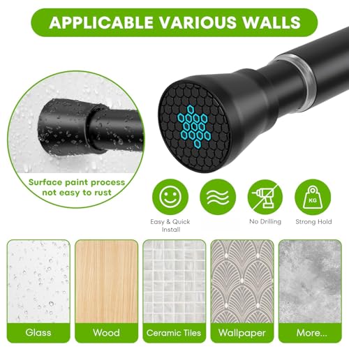 Image of Tension Rods for Windows 28 to 48 Inch Black Curtain Rods no Drilling Tension Curtain Rod Adjustable Curtain Rods Expandable Pressure Spring Tension rod for Closet, Doorway