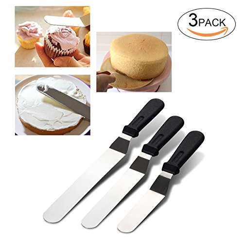 [Juego de 3] espátulas coudées de repostería, GYOYO espátula Gateau espátula acodada, Cake Cuchillo Herramienta Patisserie Cuchillo Paleta Pala Cocina en Acero Inoxidable, Negro, Spatule Gateau