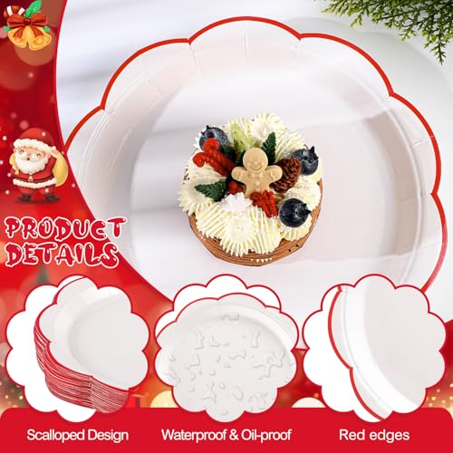Image of NatNarr 30 Pcs Red and White Paper Plates, 9 Inch White Plates with Red Trim Scalloped Galentines Paper Plate Disposable for Valentines, Baby Shower, Wedding, Bridal Shower (Pack of 2)