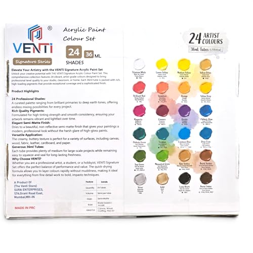 Image of Venti Signature Acrylic Paint Set of 24Pcs - 36ML - Multicolor - Semi-Matte Finish