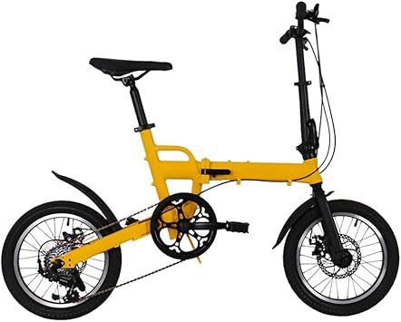 Amazon 超軽量 伝送 折り畳み自転車 アルミフレーム 7段変速 ポータブル 折り畳み自転車 学生用 通勤に通う イエロー 16in Ggydd 折りたたみ自転車