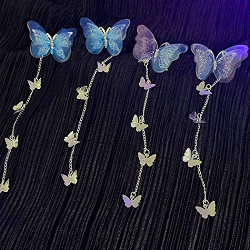 Bartosi Butterfly Hair Clips Fabric Butterflies Hair Barrettes Tassel Hairpin Cute Rhinestone Bobby Pins Hair Accessories For Women And Girls (Pack Of 2) (Blue) #TOP1