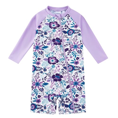 Image of Baby Girl One Piece Swimsuit Sunsuit with Full-Length Zipper UPF 50+ Sun Protection Infant Swimwear