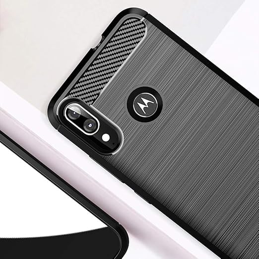 Image of Hybrid Carbon Fiber Back Case for Moto E6s, E6 Plus (Black)