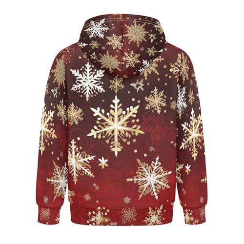 Kids Hoodies Sweaters Christmas Xmas Snowflake Hooded Sweatshirts with Big Pockets for Boys Girls B04003792