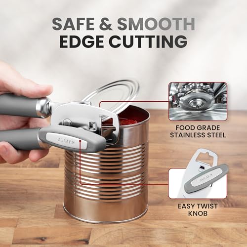 Image of Zulay Kitchen Manual Can Opener Heavy Duty Patented Stainless Steel, Gray