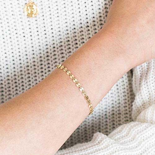 Image of Womens Dainty Gold Chain Bracelet,Simple Layered Chain Bracelets,Beaded Turquoise Bracelet,Charm Crystal Bar,Heart,Karma,Triangle,Pearl Bracelets for Women