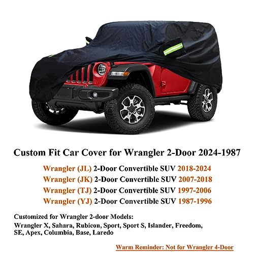 Image of Heavy Duty Waterproof Car Cover Compatible with Jeep Wrangler 2-Door 2026-1987 SUV Wagon, All Weather Car Covers with Cotton Lining, Snow Rain Sun UV Cover for Wrangler 2 Door JK JL CJ YJ TJ