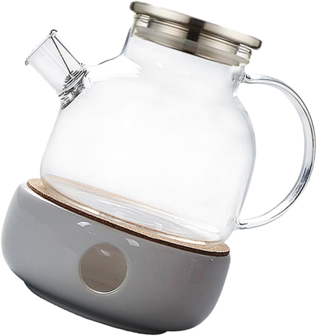 2pcs Elegant Teapot Bamboo Lid Glass Tea Pot Warmer for Tea Scented Drinks