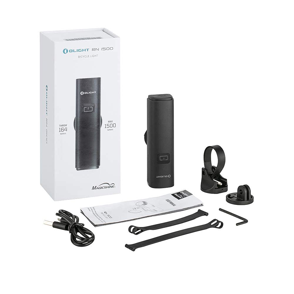 OLIGHT RN1500 Lampada Anteriore per Bici, Potenza,Massima 1500 Lumen,Batteria con 3 Modalità Fisse e 2 Flash,per Aumentare la Sicurezza di Guida,Antiriflesso USB Ricaricabile per Bici