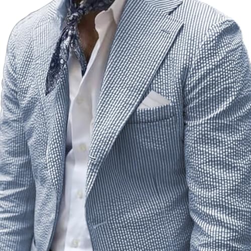 Men Seersucker Sports Jacket Coat Classic Summer Blazer Seersucker Suit for Men Beach Wedding Blazer Blue 2XL2