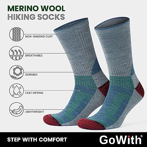 GoWith Merino Wool Lightweight Hiking Socks for Men & Women, Sole Cushioned Seamless Thermal Outdoor Boot Crew Socks2