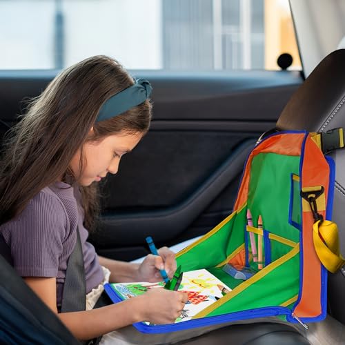 Image of ArtCreativity Kids Travel Tray - Car Seat Table Tray with 16 Crayons, 20 Paper Sheets, 5 Clear Pockets