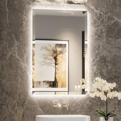 TETOTE 24 x 36 Backlit Bathroom Mirror, Frameless LED Mirror for Bathroom, Tempered Glass, 3 Colors...