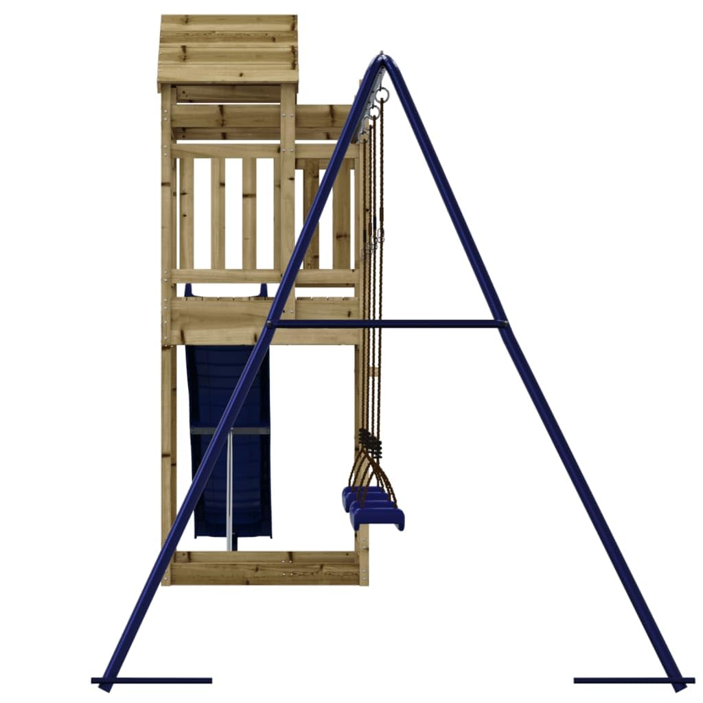 Torre giochi in legno di pino impregnato con scivolo ondulato, doppia altalena e sabbiera, piattaforma da 118 cm, parco giochi da giardino per bambini da 3 a 8 anni all'aperto