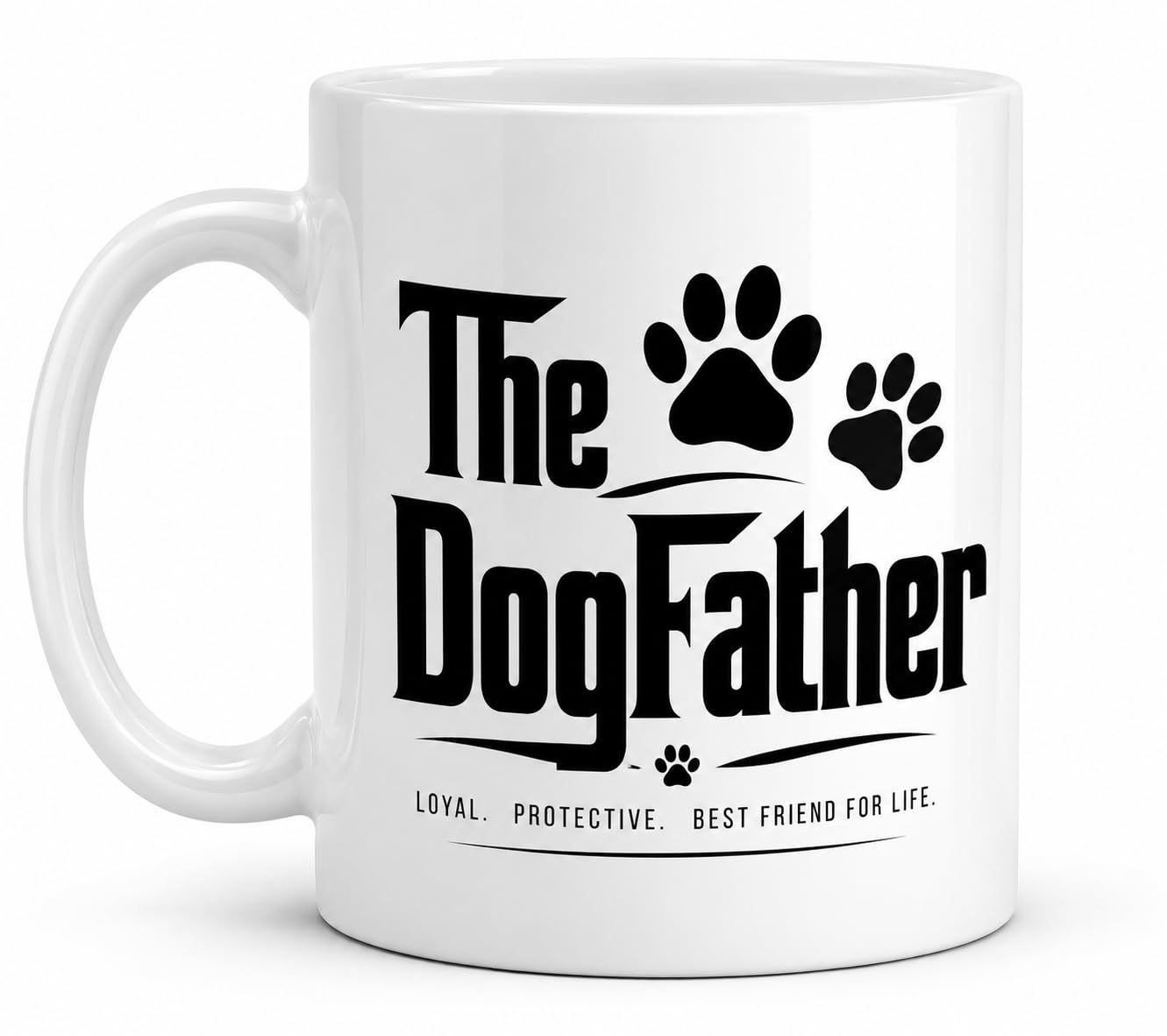 The Dogfather Mug, Funny Dog Dad Gift, Paw Print Ceramic Coffee Mug, Dog Lover Gift, 11oz White Mug