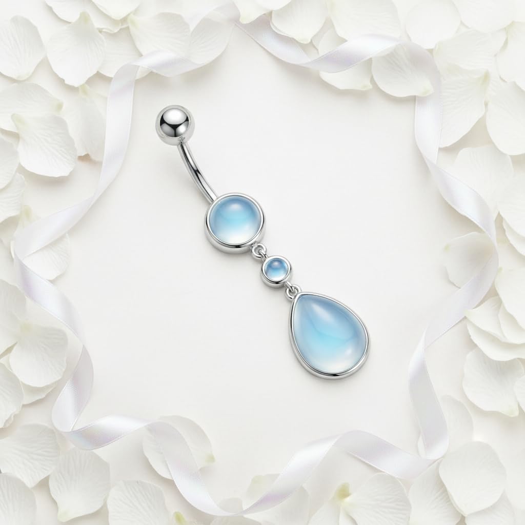 Piercing para ombligo con piedra lunar para mujer, plata de ley 925, 14 g, diseño elegante