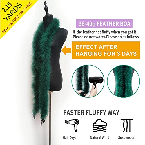 2.15Yards 40G Fluffy Marabou Feather Boas For Diy Craft Sewing Dancing Crafts Party Dress Christmas Tree Halloween Costume Decoration(Blackish Green) #TOP1