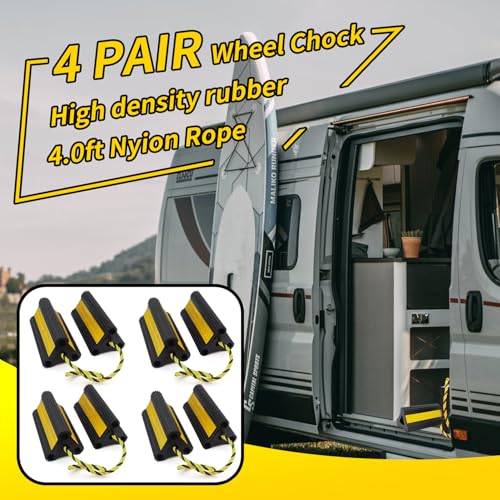 Image of Vacallity Wheel Chocks for Travel Trailers [4 Pair 8 Pack], Sturdiness Heavy Duty Solid Rubber Camper Trailer RV Wheel Chock Blocks, for Aircraft&Truck&Car tire Stopper, Wheel Immobilizers & Chocks