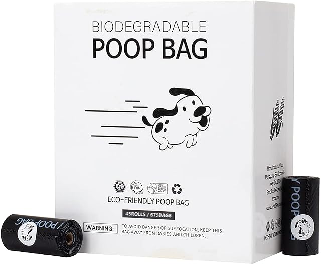 Dog Poop Bags Dog Poo Waste Bags Biodegradable Pet Waste Bags Corn Starch Blended Black Super Strong Easy Tear Off Leak-Proof (Black, 675Bags)