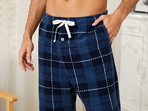 Image of U2SKIIN Mens Fleece Pajama Pants, Warm Plaid Lounge Pj Bottoms