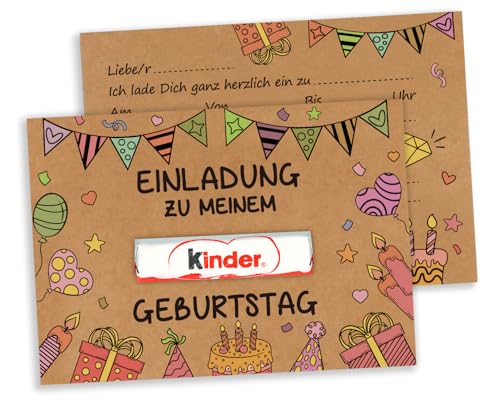 Giftota 15 Einladungskarten Kindergeburtstag Mädchen Junge DIN A6 Kraftpapier Einladung Party Witzige Geburtstagseinladungen Kinder Ohne Kinderschokolade Duplo-Schokoladenkarte