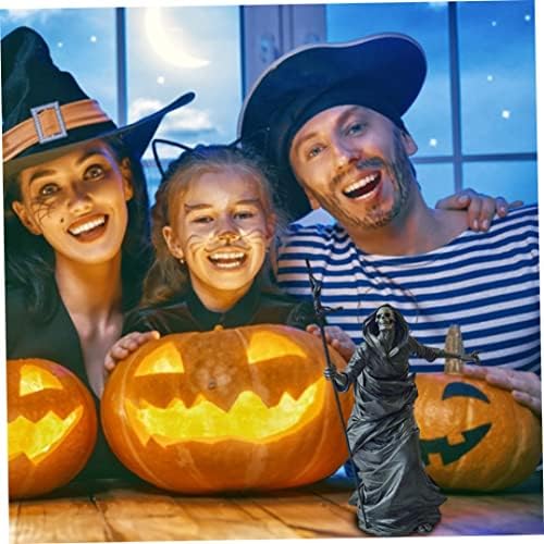 Halloween Black Skeleton Guardian Sculpture Grim Reaper Statue for Haunted House Black Skeleton Guardian Sculpture