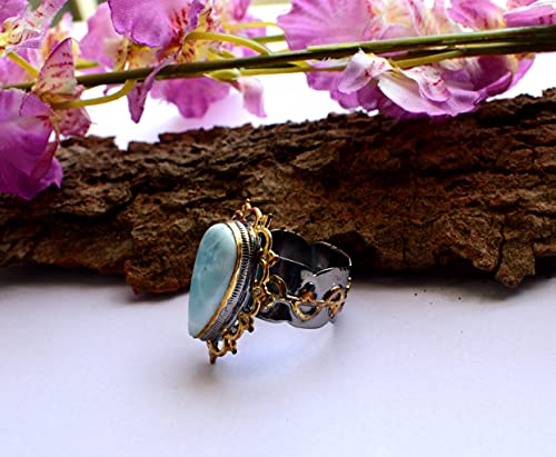 Bague larimar naturel argent 925 ne ternit pas bague anti-reflet