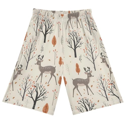 Deer with Tree Short Pajama Pants Bottoms Soft Sleepwear with Pockets