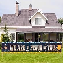 Kimini-Ki Police Theme We are so Proud of You Banner, Police Birthday, Retirement, Promotion Banner, Large Policemen Congrats Officer Academy Graduation Party Sign