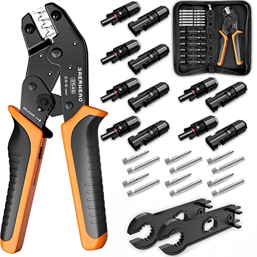Juego de alicates de crimpado solar para cables fotovoltaicos de panel solar 2,5/4/6 mm²,6 pares de conectores solares macho/hembra, 2 llaves +1 herramienta de crimpado para sistema solar fotovoltaico