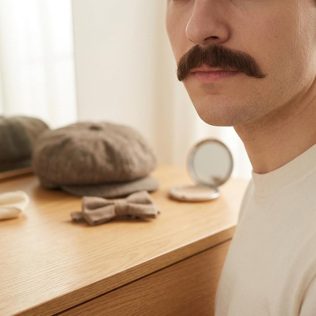 Brown Human Hair Mustache Handmade Soft Lace for Costume Use