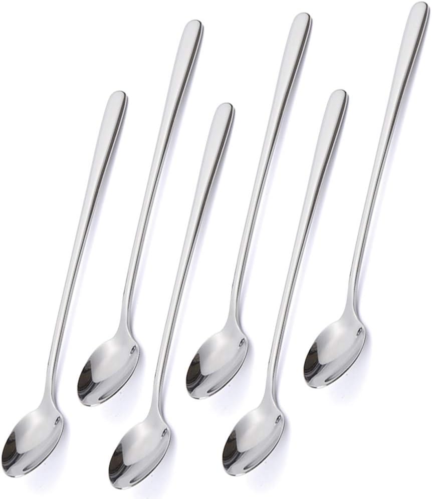 FOXAS 9-inch Long Handle Spoons, 22cm Sundae Spoons, 18/8 Stainless Steel Soda Spoons, Iced Teaspoons Cocktail Stirring Mixing Spoon for Hot Cold Drink Milkshake Latte, Bon Appétit Serie
