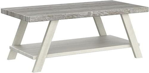 Miniatura 3 de Roundhill Furniture Athens - Mesa de centro con estante de madera contemporánea, gris desgastado y beige