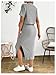 SHENHE Women's Maternity Ribbed 2 Piece Outfits Short Sleeve Crop Top Bodycon Slit Midi Skirt Set Light Grey Medium