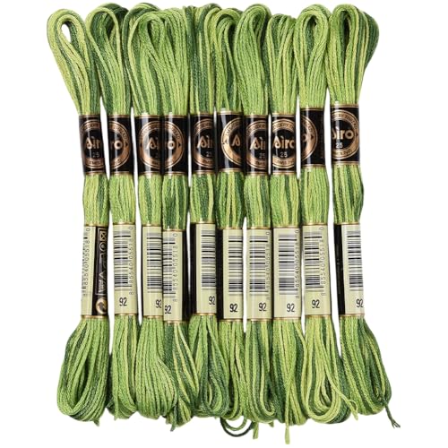 CABODYALS 10 Skeins 87.5 Yards 6 Ply Variegated Green Cross Stitch Floss Segment Dyed Embroidery Thread Gradient Friendship Bracelet String Yarn Bulk for Sewing Making Jewelry Needlecraft Knitting Diy
