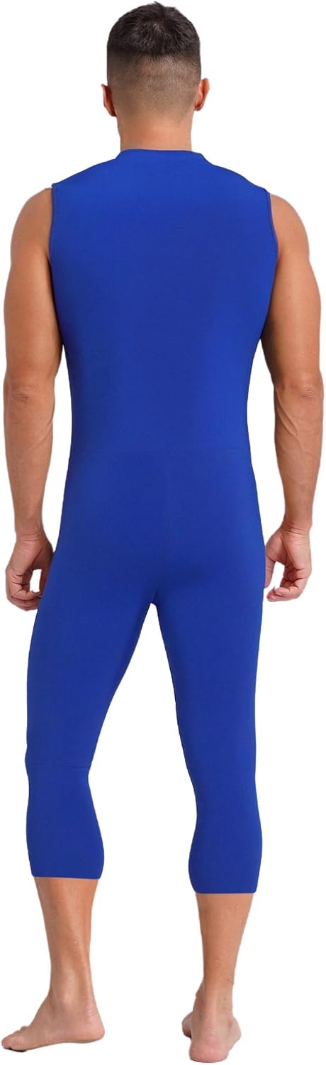 Freebily Men Color Block Athletic Jumpsuit Sleeveless Front Zipper For Gym Workout Outdoor Sports