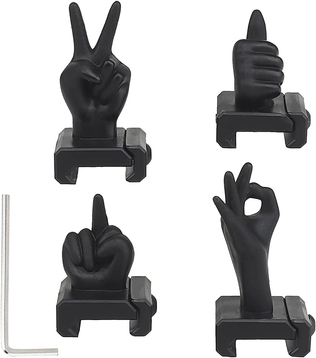 Fun Functional Finger Sight Set, V Hand & Middle Finger and Okay & Thumbs Up Sign Fixed Backup Front and Rear Polymer Sight Set, Fit Picatinny