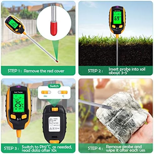 GOTGELIF Soil Moisture Meter, 4-IN-1 Soil Test Kit with 20 Labels & Soil pH Meter Tester, Plant Moisture Meter for Soil Moisture/pH/Light/Temperature for Care Flower/Potted Plants/Garden/Farm/Lawn