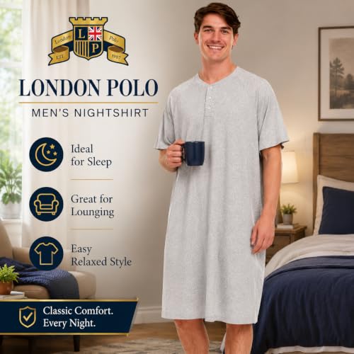 Image of Mens Nightshirt Short Sleeve Lounge, Sleep Shirt, Mens Nightshirt
