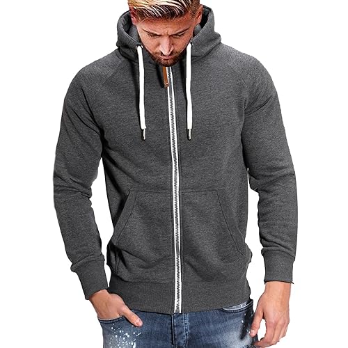 Hoodie Herren Kapuzenjacke Sweatjacke Hoodie Jacke mit Reißverschluss Einfarbig Sportjacke Kapuze Sweatshirt Kordelzug Herbst Winter Kapuzenpullover Männer Übergangsjacke