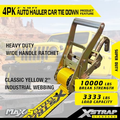 XSTRAP STANDARD Autohauler Car Tie Down - Rolling Idler Three Cleat - 120 Inch - 4 Pack - Classic Yellow - 3,300 Pound Safe Working Load by XSTRAP STANDARD - Image 5
