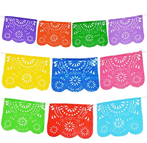 Plastic Mexican Papel Picado Banner.colores De Primavera.vibrant Colors. Full Size Panels. Multicolored Flowers Design #TOP3