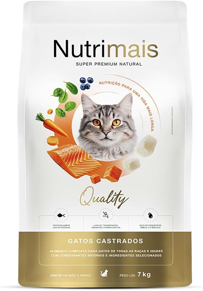 Ração Nutrimais Salmão Gatos Castrados Pele Sensível Super Premium Natural (7kg)