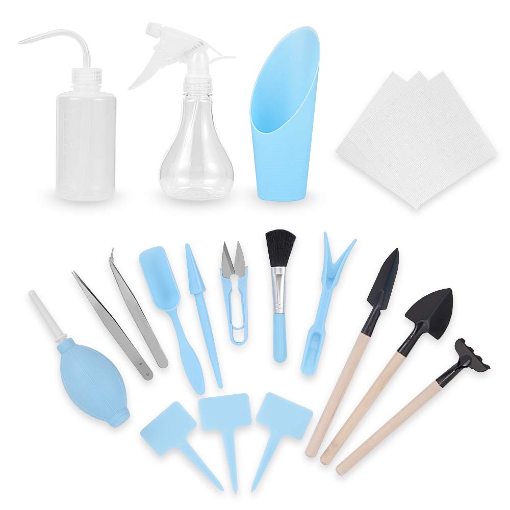 HOBOYER 20 Pieces Garden Tool Set for Succulent Plants, Mini Garden Hand Tools Set Transplanting Tools Miniature Planting Gardening Tool Set for Indoor Miniature Fairy Garden Plant Care