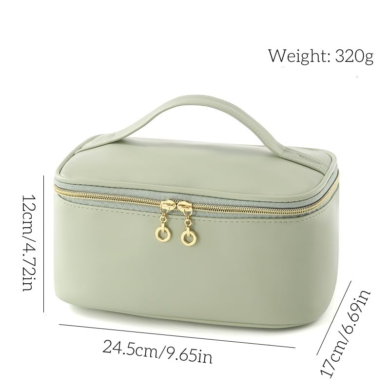 LoveFirst Travel Makeup Bag Portable Cosmetic Bags with Brush Compartment with Handle Large Capacity Pu Material Waterproof Cosmetic Organiser Toiletry Bag for Women Travel Essentials(Colour: Green) - Image 2