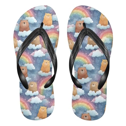 Flip Flop Sandals Bear Rainbow Print for Women Men Beach Outdoor XS